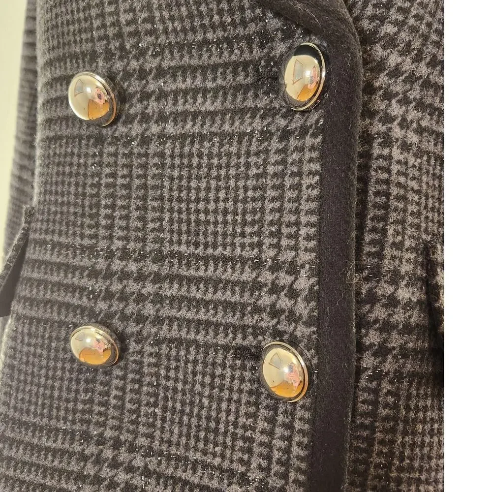 KATE SPADE NWT Sparkle Houndstooth Wool Blend Peacoat, Size Small